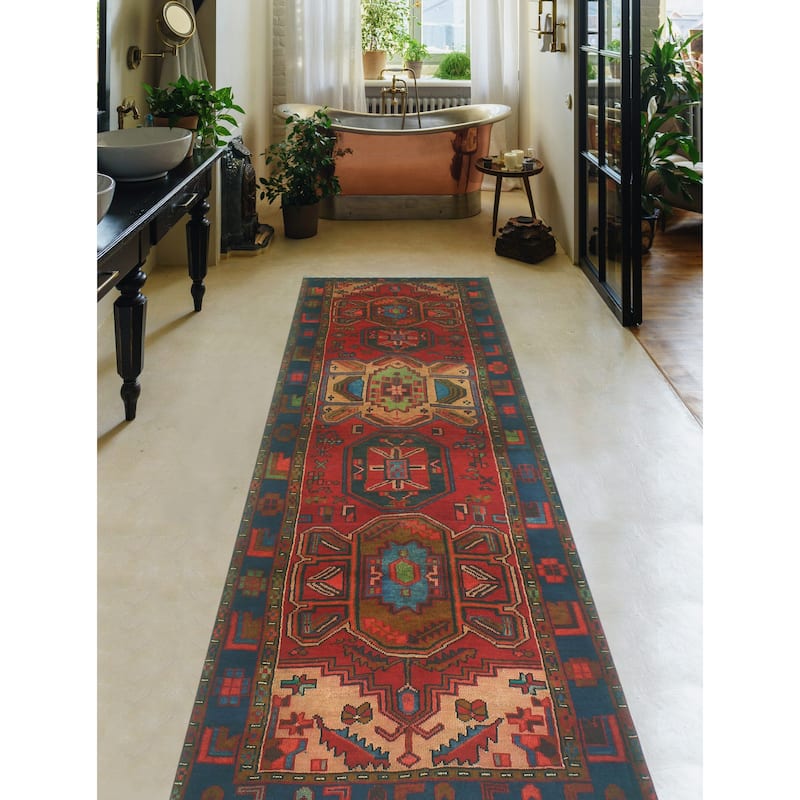 Fine Vintage Distressed Anscomb Red/Navy Runner - 3'2" x 10'2"