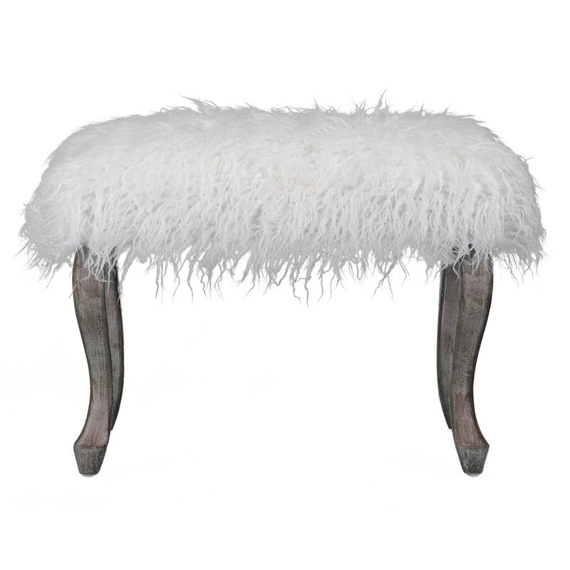 Silver Orchid Martens White Faux Fur Bench