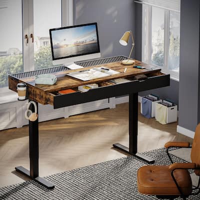 Standing Desk Electric Height Adjustable Gaming Desk with Drawer USB Port and LED Light Computer Desk