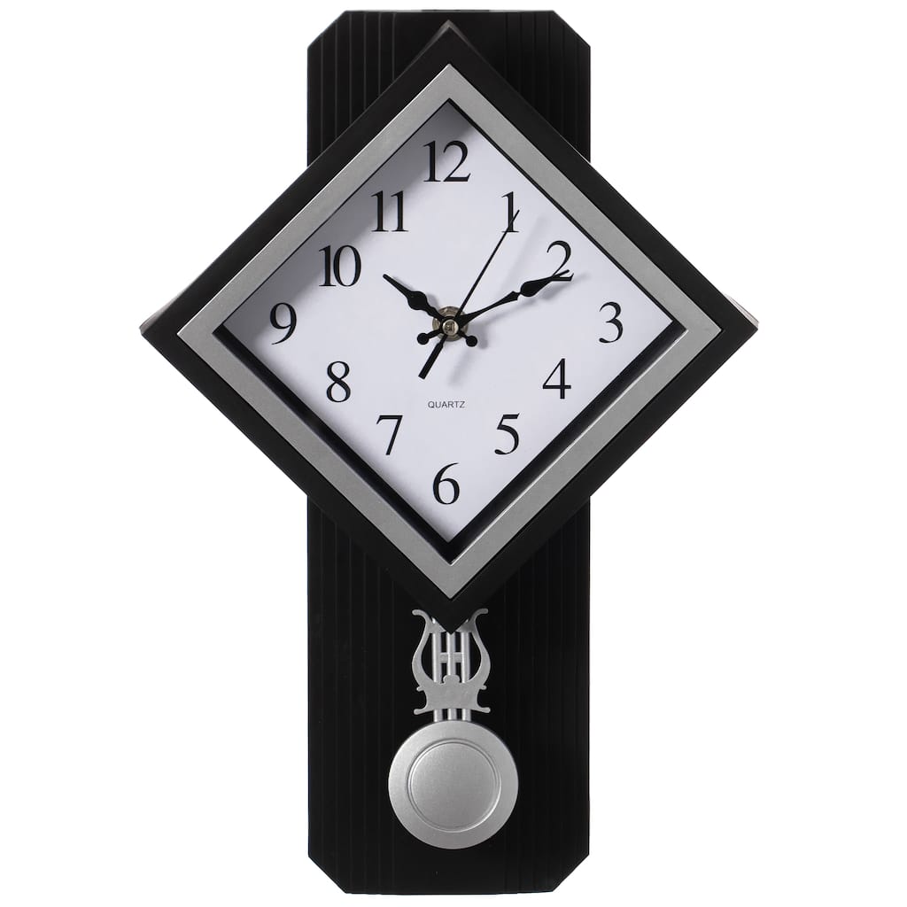Wood-Look Pendulum Plastic Wall Clock, Vintage Farmhouse Decor for Living Room, Kitchen, or Dining Room, Silent Clock