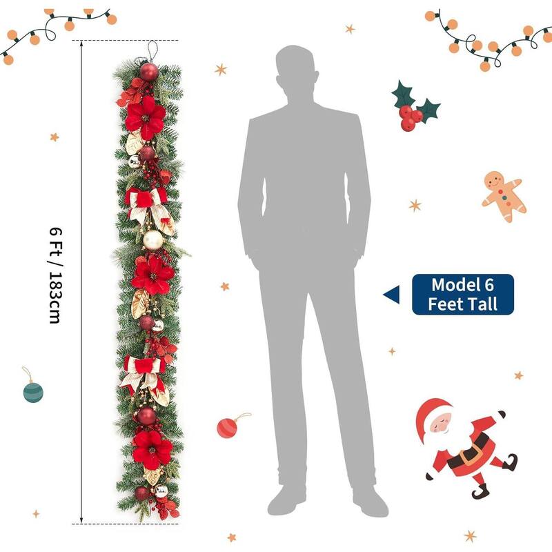 6ft Artificial Christmas Wreath Garland with LED Lights