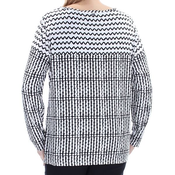 Shop Womens White Black Geometric Long Sleeve Jewel Neck Wear To Work Top Size L Free Shipping Today Overstock 21392617