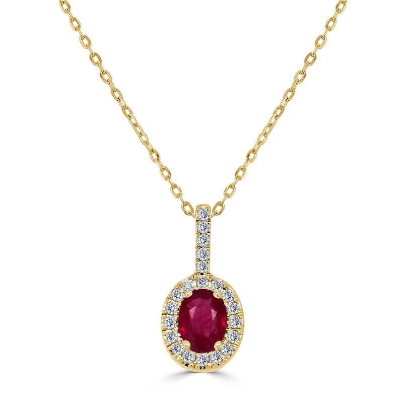 Joelle Collection Emerald & Diamond Pendant Necklace 14K Gold - Red - Ruby - Yellow