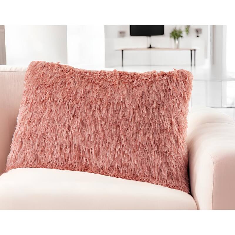 HomeRoots 14" X 24" Coral Shag Throw Pillow - Bed Rest - Polyester