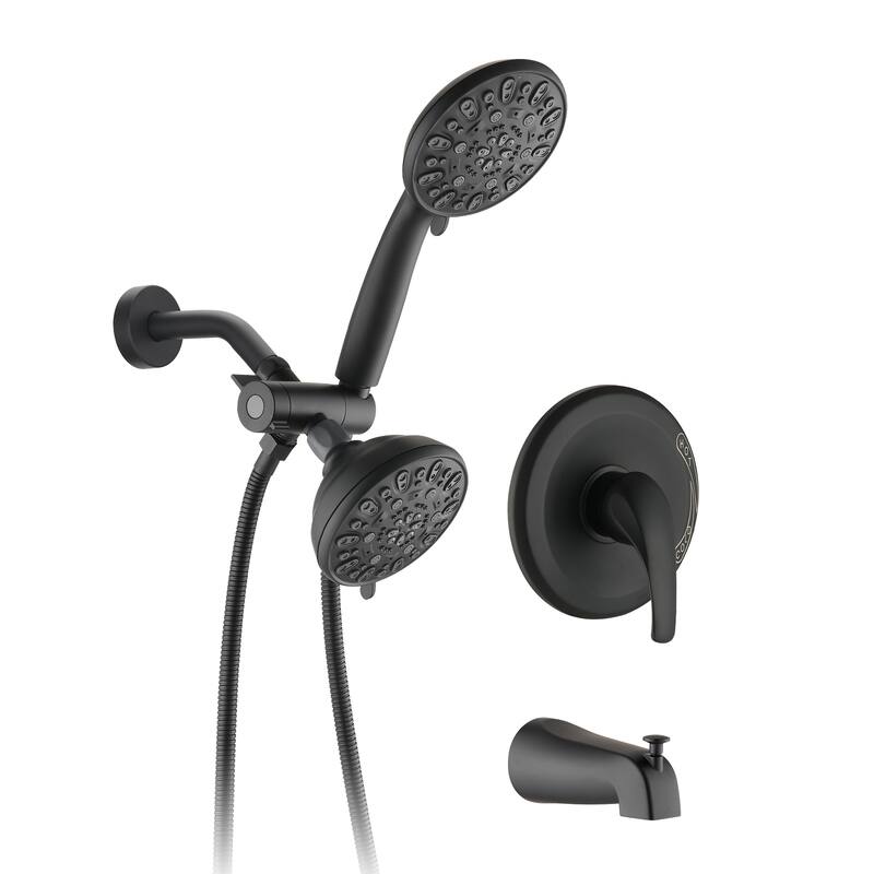 Proox 5 inch High Pressure Dual 2 in 1 Rain Showering Faucet Handheld Combo Set w/ Bathtub Spout - 5 - Matte Black