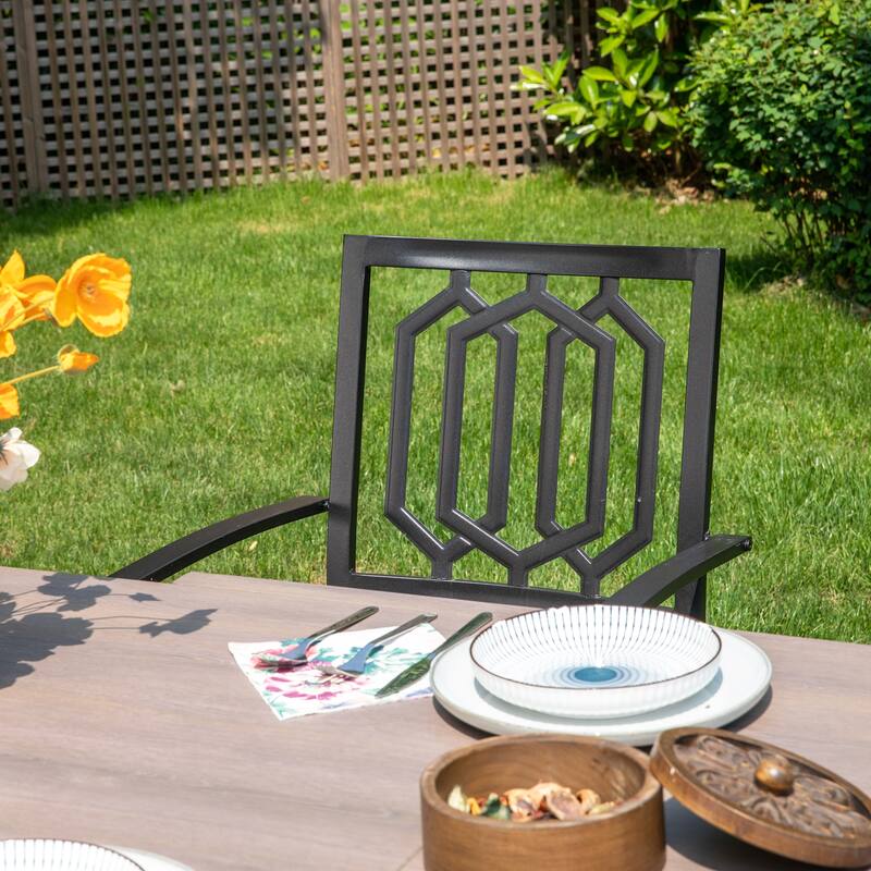 MAISON ARTS 7/9-Pieces Patio Dining Set with Metal Rectangle Expandable Table and Metal Stackable Chairs