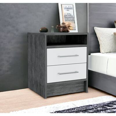 HomeRoots 20" Gray Two Drawer Faux Wood Nightstand