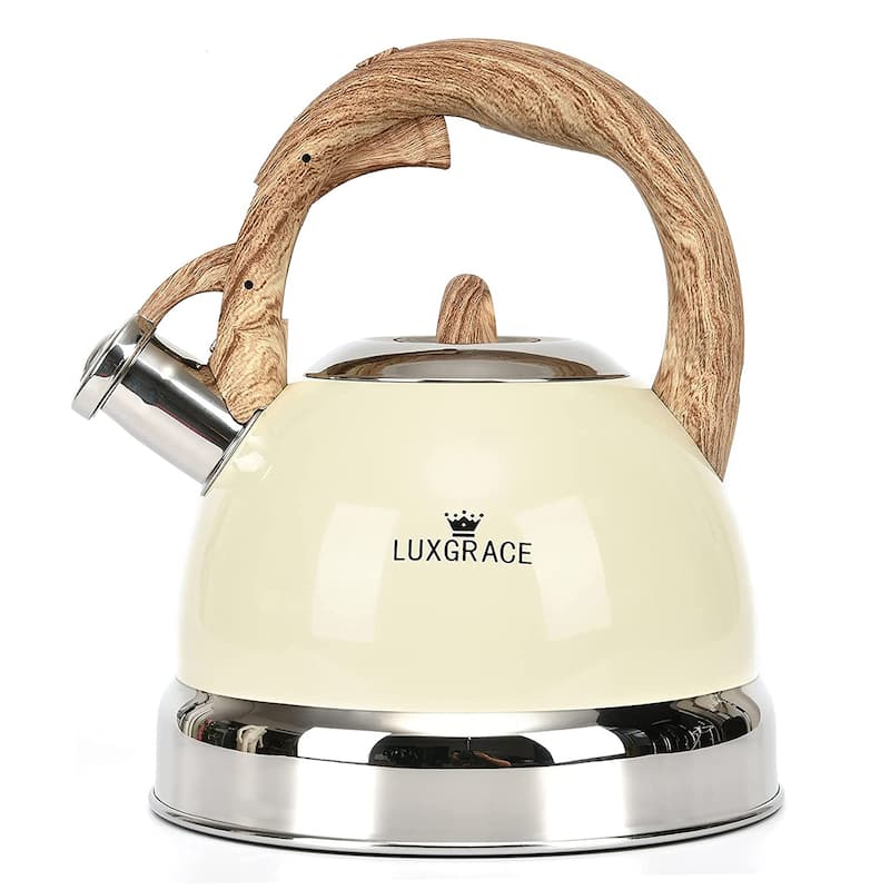 Creative Home 3.0 Qt. Stainless Steel Whistling Tea Kettle with Ergonomic Handle for Fast Boiling Heat Water, Creamy White - Creamy White