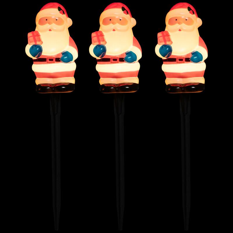 Lighted Santa Claus Christmas Pathway Markers - Clear Lights - 16" Green Wire - 4ct - Red