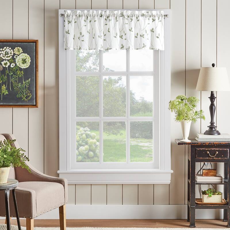 Curtainworks Botanical Embroidery Valance and Tier Pair Curtain Collection - 1-Valance - Sage