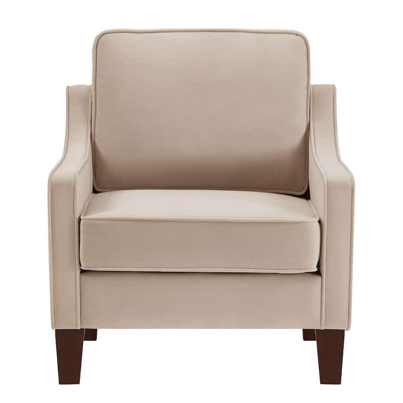 Taupe Modern 29" Velvet Upholstered Arm Chair with Wooden Legs for Living Room