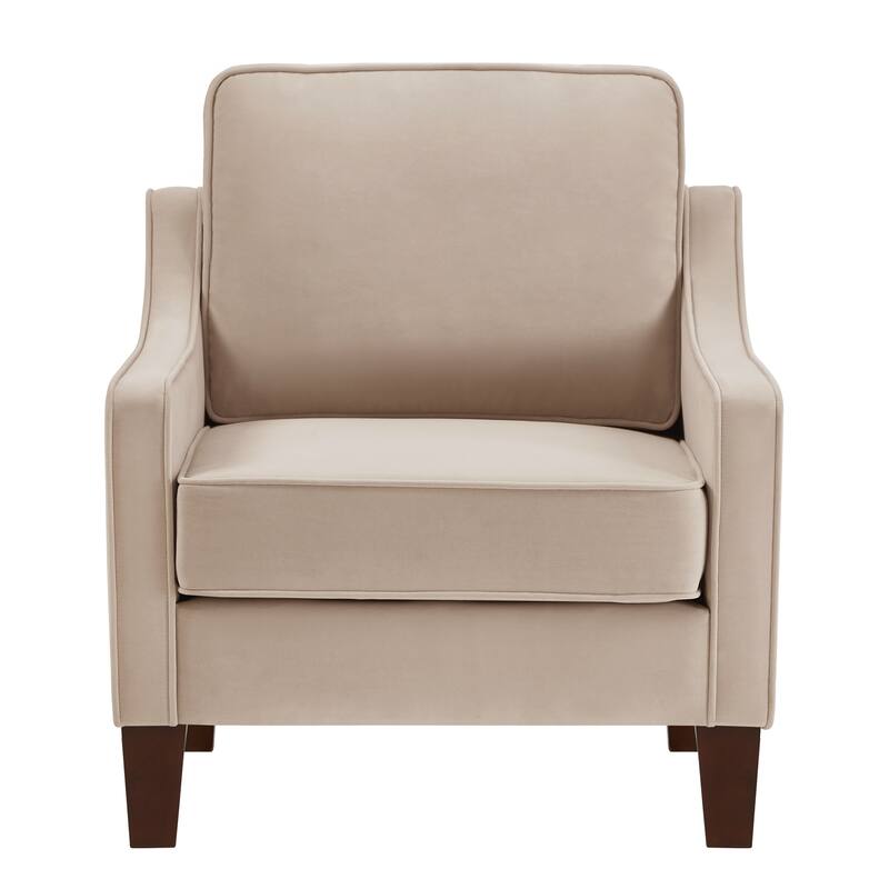 Velvet Upholstered Accent Chair, Single Sofa Chair with Wooden Legs, Lounge Reading Chair with Square Armrests