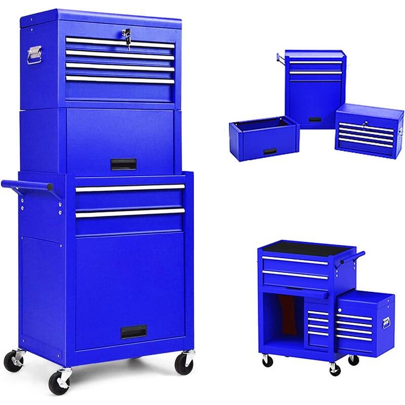 Rolling Tool Chest Storage Cabinet Tool Box with Wheels & 6 Drawers - Blue