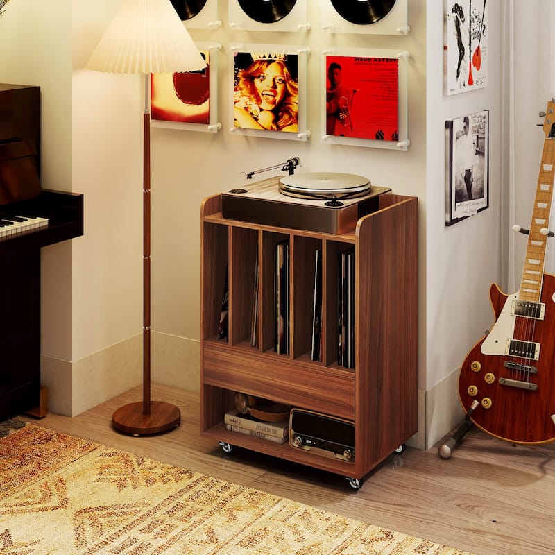 Costway Record Player Stand with Drawer & Record Holder,Lockable - See Details