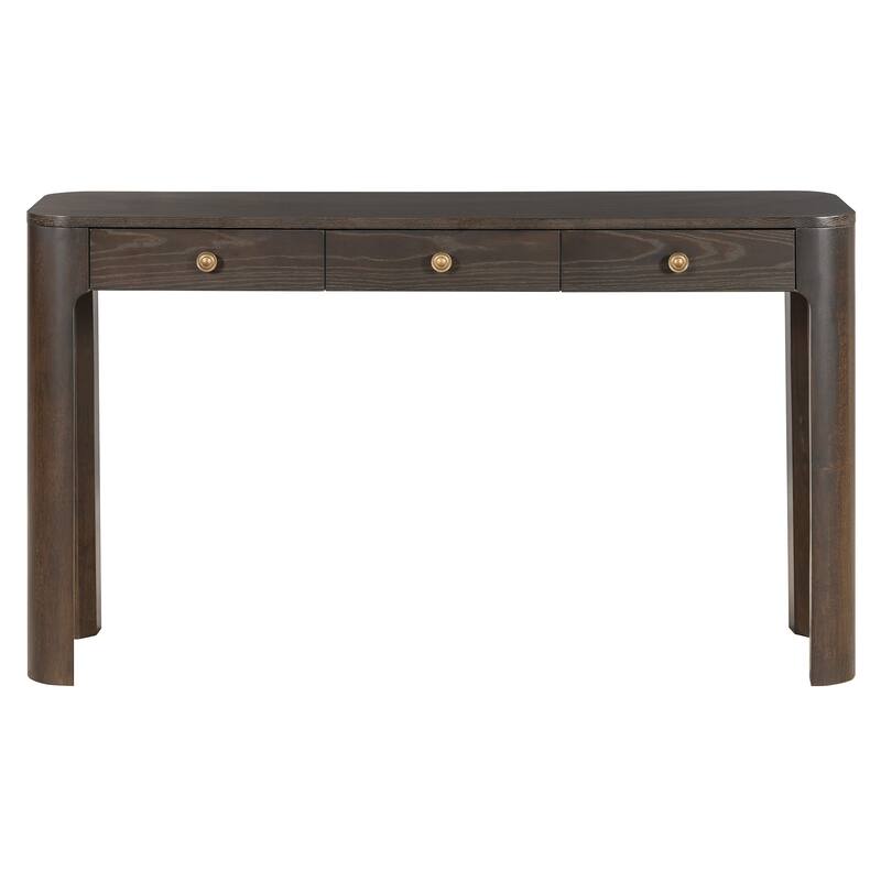 Country-Style Console Table, Curved Corner Table with 3 Hidden Drawers and Thick Legs, for Entryway, Hallway