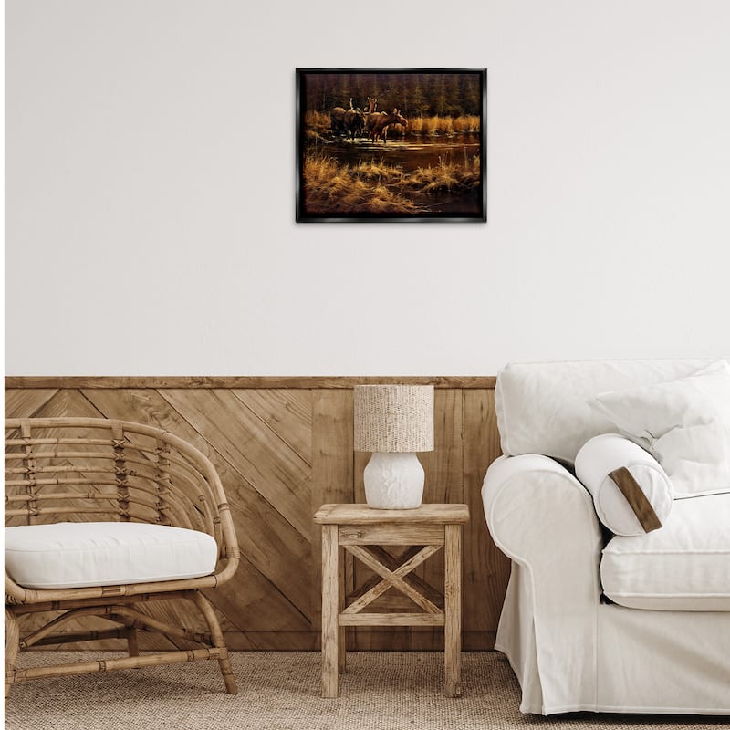 Stupell Moose Pair at Stream Framed Floater Canvas Wall Art Design By Paco Young