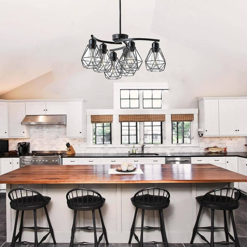 6 Light bulb light black light kitchen metal pendant light