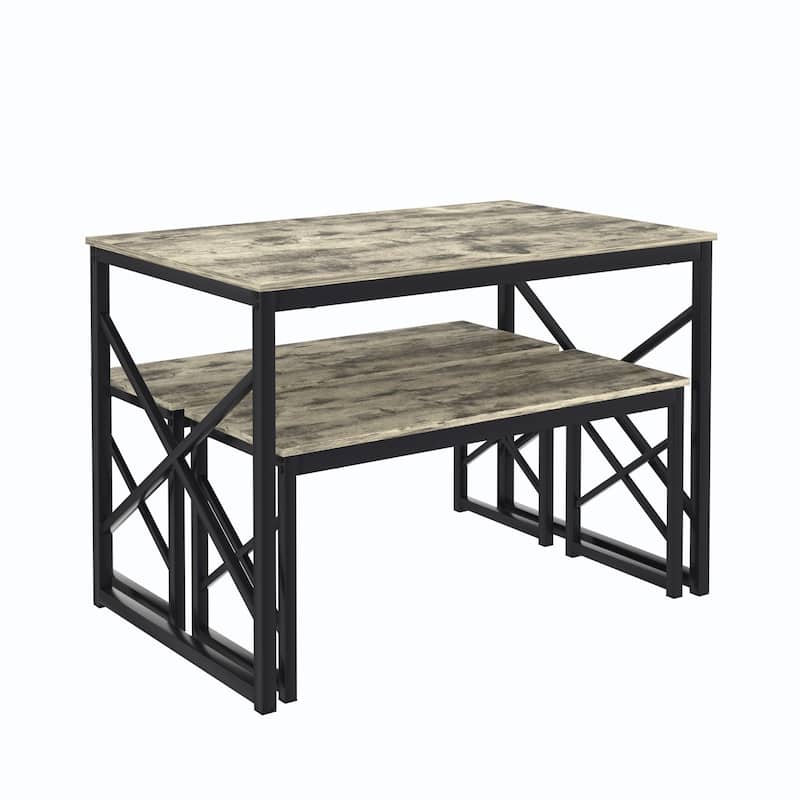 Javlergo 3-Piece Dining Table Set, 43"/55" Modern Wood Table Top Dining Table Set with Bench