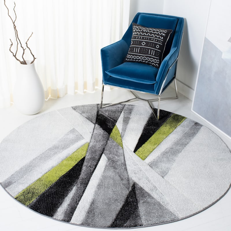 SAFAVIEH Hollywood Takae Mid-Century Modern Abstract Rug - 6'7" Round - Grey/Green