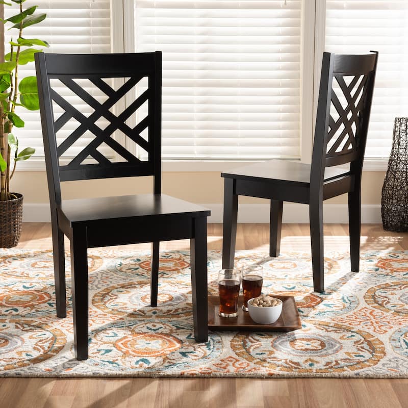 Modern Dark Brown Dining Chair Set - 2 Piece Wood Cross Back Chairs - Transitional Style Seating - 37.4