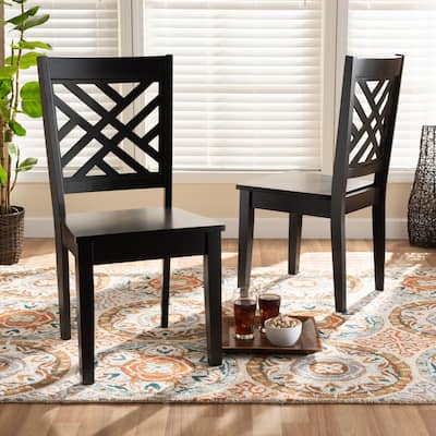 Modern Dark Brown Dining Chair Set - 2 Piece Wood Cross Back Chairs - Transitional Style Seating - 37.4