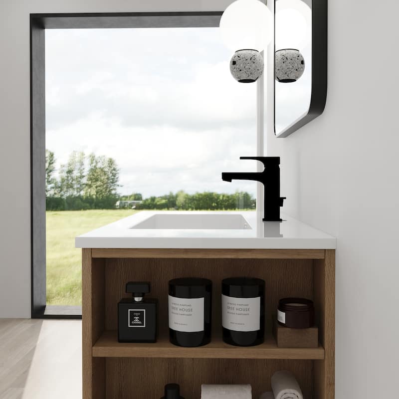30 Inch Wall Mounting Bathroomg Vanity With Sink, Soft Close Drawer and Side Shelf