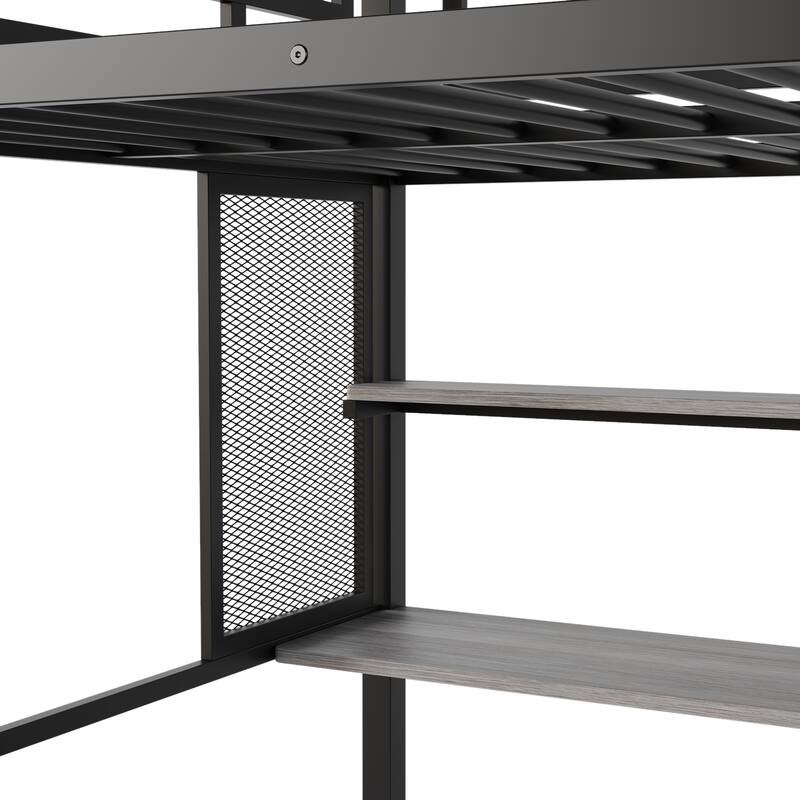 Versatile Full Loft Bed with Desk and Wardrobe, Ideal for Small Rooms and Study Areas