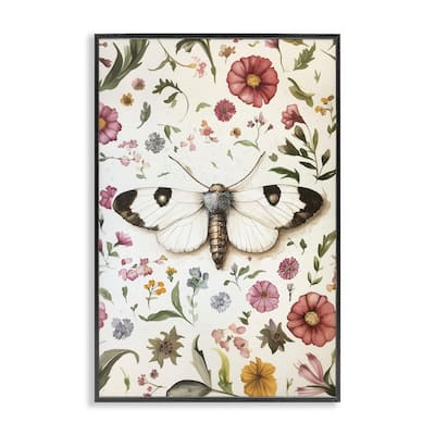 Stupell White Moth & Botanicals Framed Giclee Art Design By The Dutch Lady