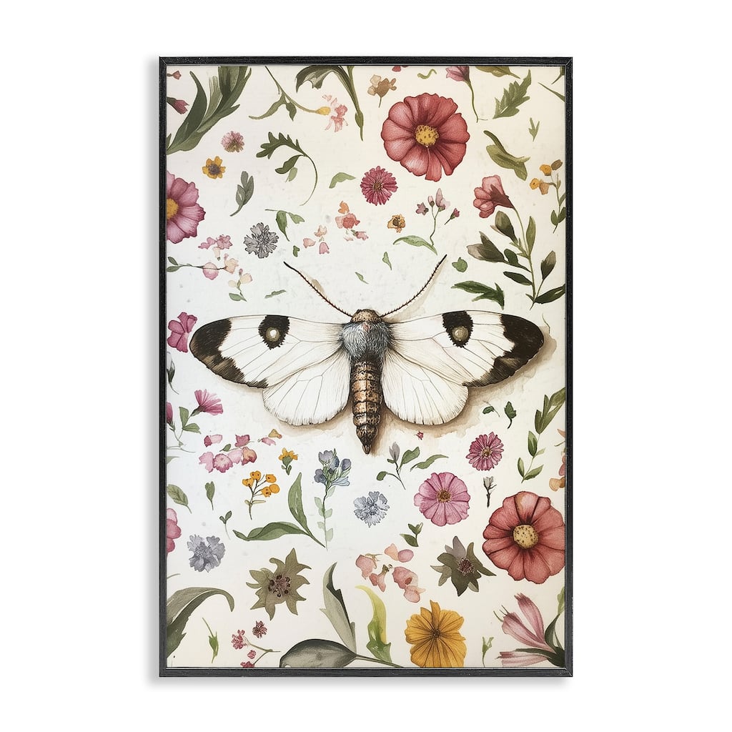 Stupell White Moth & Botanicals Framed Giclee Art Design By The Dutch Lady
