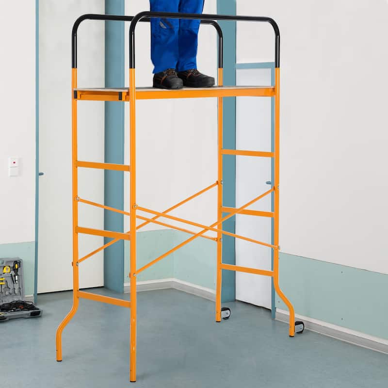 HOMCOM 4-Step Steel Scaffold Organizer Platform 2 Wheels Free Moving for Indoor/Outdoor Decoration