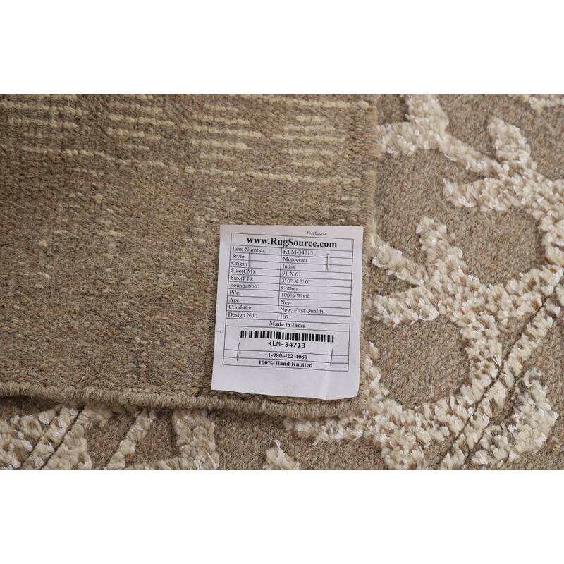 Earth Tone Moroccan Indian Accent Rug Handmade Wool Carpet - 2'0"x 3'0"