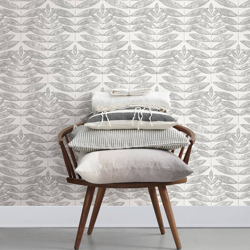 A-Street Prints Akira Grey Leaf Wallpaper