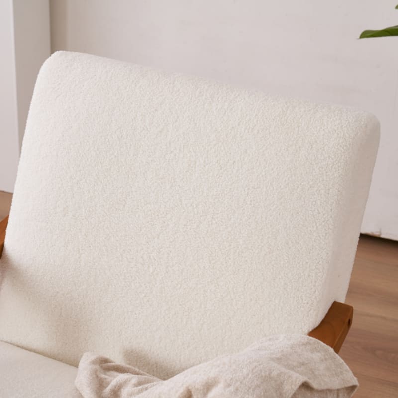 Solid Wood Armrest Teddy Velvet Simple Single Indoor Lounge Chair Backrest Creamy-White - 27.56" x 31.89" x 33.07"