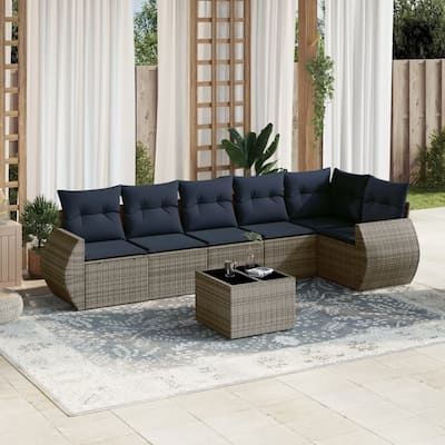 vidaXL 7 Piece Patio Sofa Set with Cushions Gray Poly Rattan - 96.1x27.2x73.7