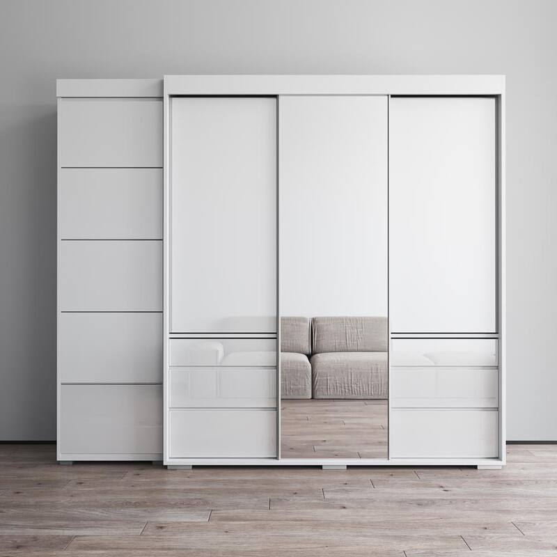 Monaco 3D-EX Wardrobe with 1 Mirror - White