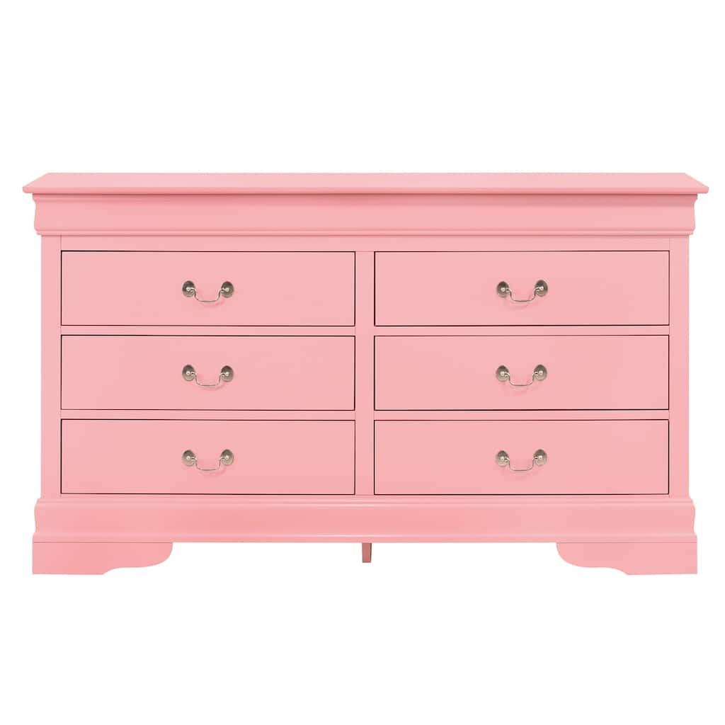 6-Drawer Wooden Bedroom Dresser - 57" - Pink