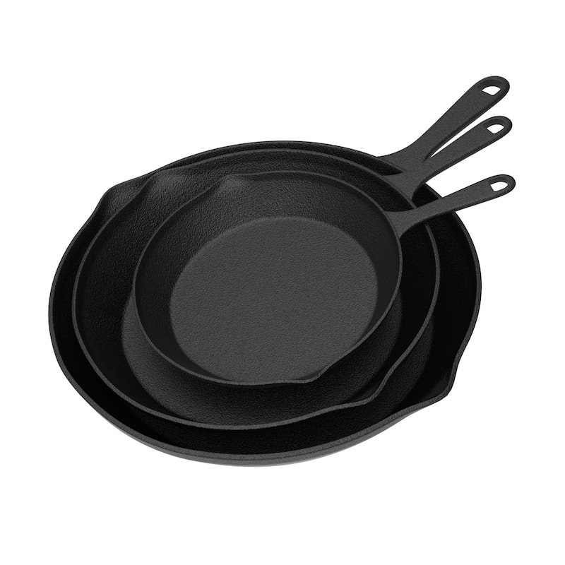 Frying Pans-Set of 3 Cast Iron Pre-Seasoned Nonstick Skillets by Home-Complete