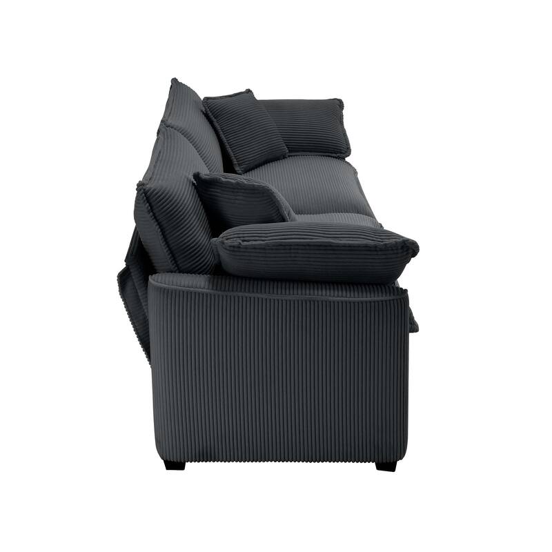 Corduroy Fabric Deep Seat Sofas Set with Throw Pillows, 3+2 Seater Flexible Combinations Sofa with Removable Armrests