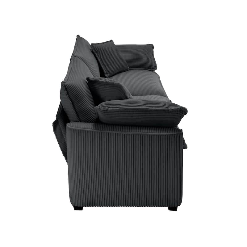 Corduroy Fabric Upholstered Loveseat Sofa, Deep Seat Sectional Sofa with 4 Pillows, 2-Seater Sofa with Removable Armrests