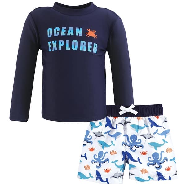 slide 1 of 1, Hudson Baby Boys Swim Rashguard Set, Ocean Explorer 12-18 Months - Ocean Explorer
