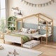 preview thumbnail 1 of 9, Full Size Wooden House Bed White & Original Wood Colored Frame with Drawer, Desk and Bookshelf for Children or Guest Room White - Full