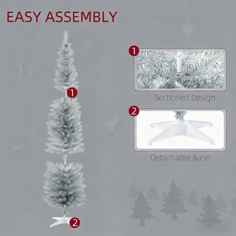 Pencil Christmas Tree,Decorated Christmas Tree, with 499 Realistic Branch Tips and Plastic Stand - Silver