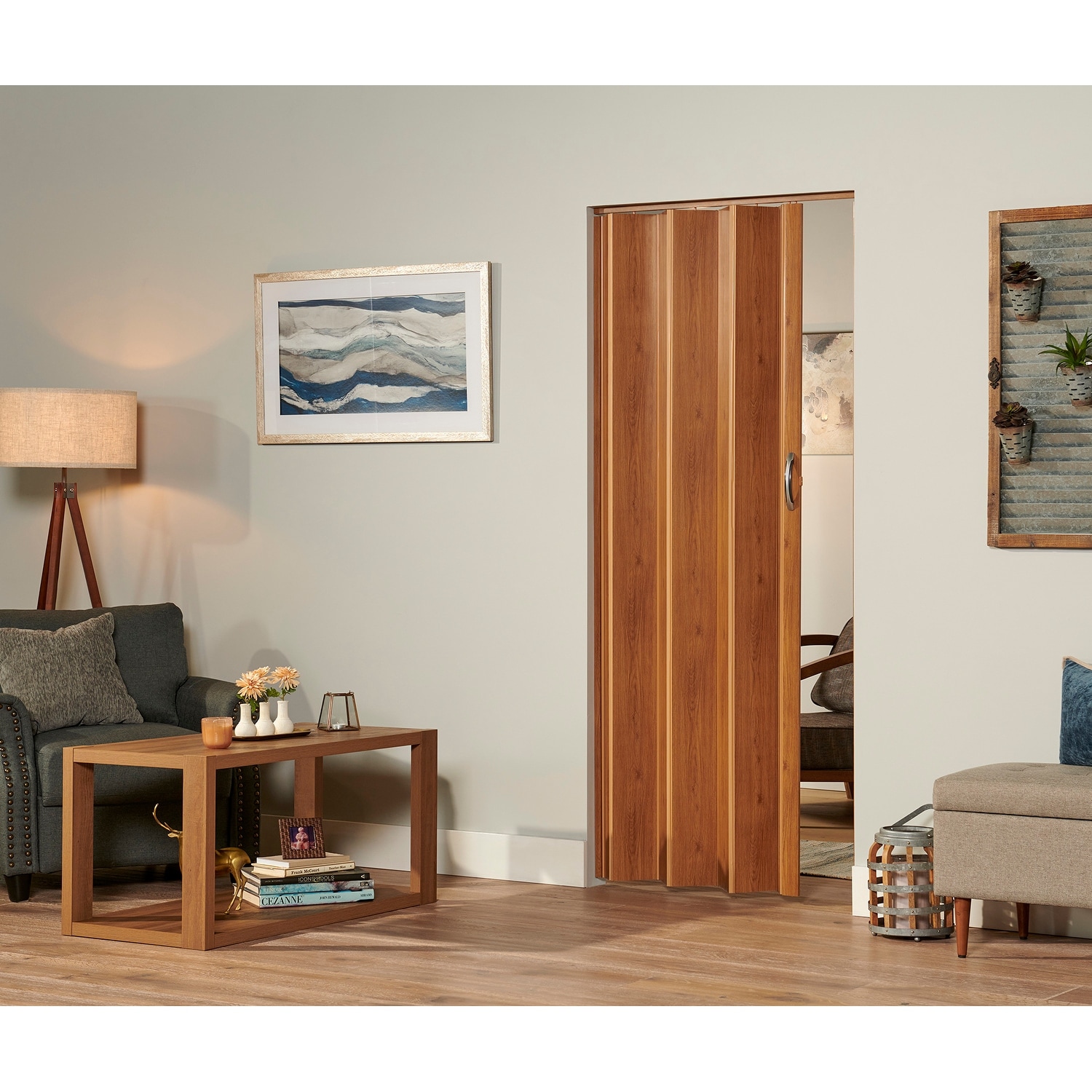 Towne Collection Berkshire Natural Oak PVC Folding Closet Door Accordion Door 36 x 80