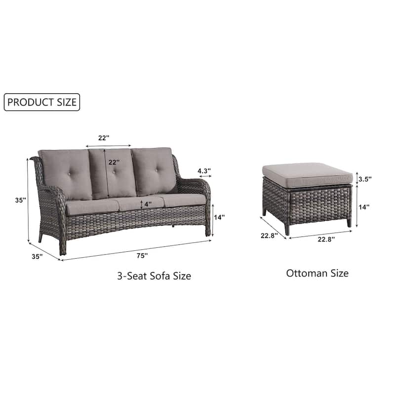 Gymojoy 3-Piece Outdoor Patio High-back Wicker Sectional Ottoman Set