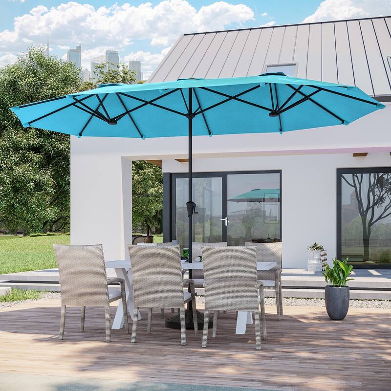 BONOSUKI 13 x 7.2Ft Double-Sided Patio Umbrella with Large Canopy Outdoor Table Umbrella for Garden and pool, Navy Blue - Lake Blue
