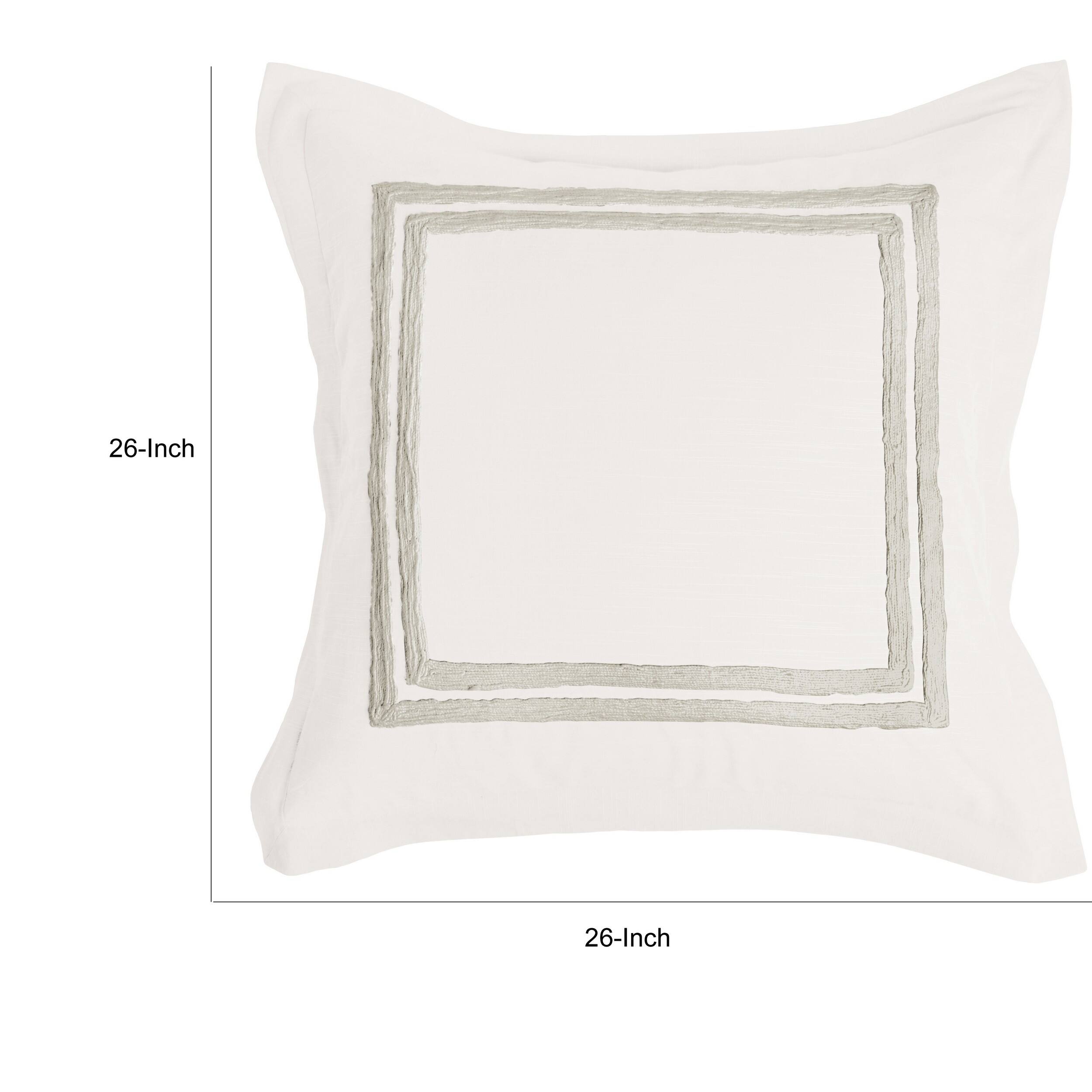 Lenz 26 Inch Cotton Euro Pillow Sham with Hand Stitched Embroidery