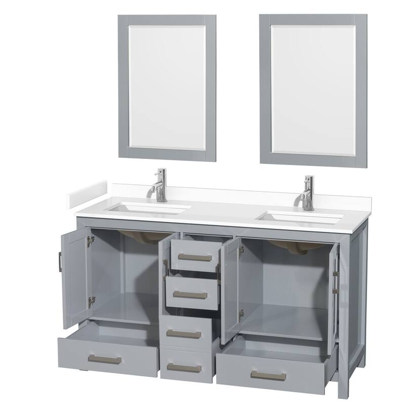 Sheffield Double Bathroom Vanity Set, Cultured Top, 24-Inch Mirrors