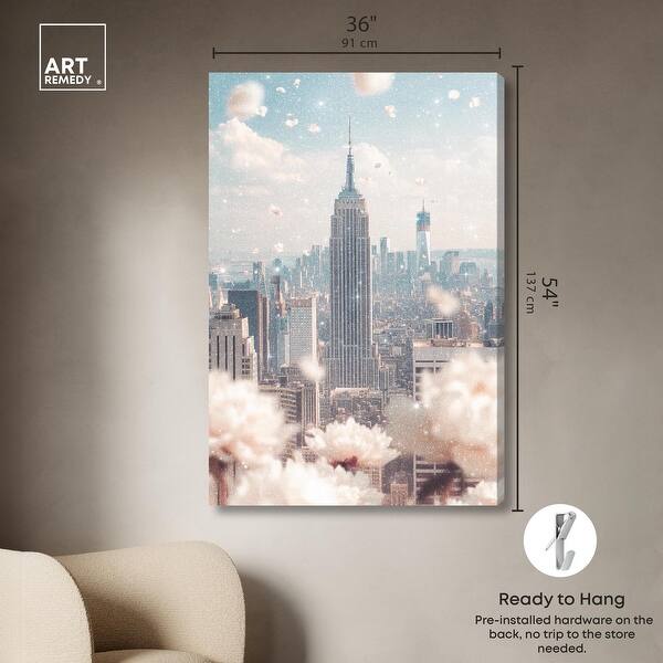 dimension image slide 5 of 6, Peonies Over New York Canvas by Art Remedy, Gallery Wrapped