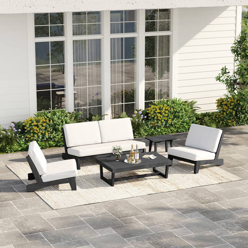 Casual Teak Wood 5-Piece Outdoor Patio Conversation Set