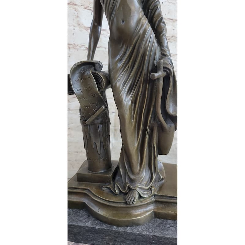 Young Roman Woman Leaning Against Pillar Bronze Figure Statue Sculpture Decor